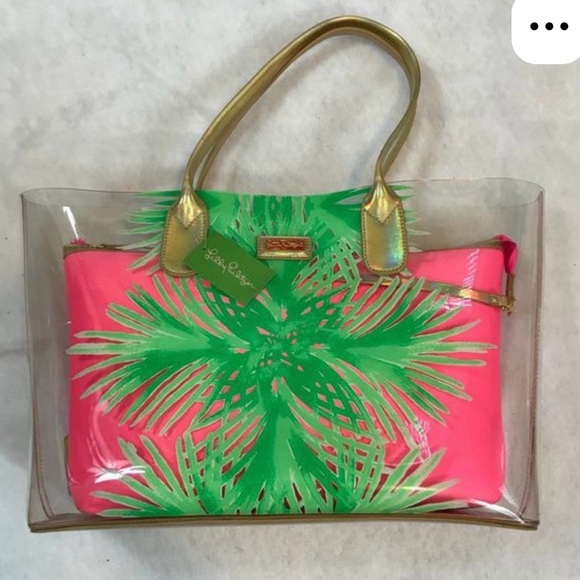 Lilly Pulitzer Clear Tropical Pink and Green Tote - Picture 7 of 9